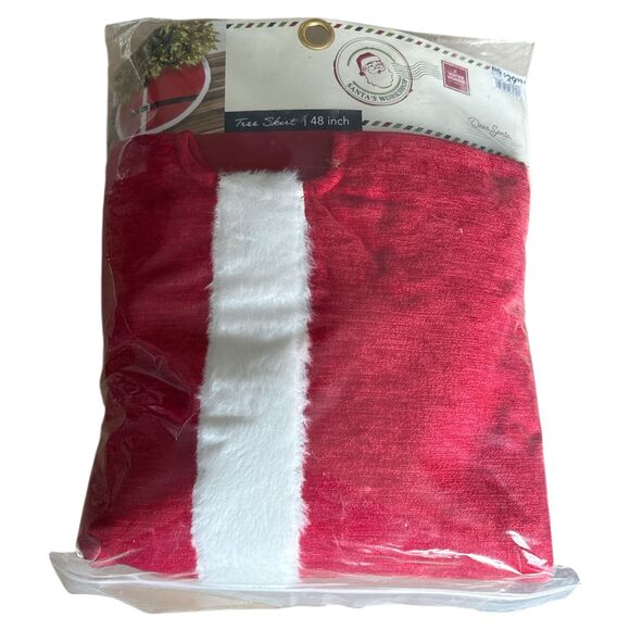 Santa’s Workshop 48” Santa Suit Tree Skirt Red Belted Xmas Decor - Picture 4 of 5
